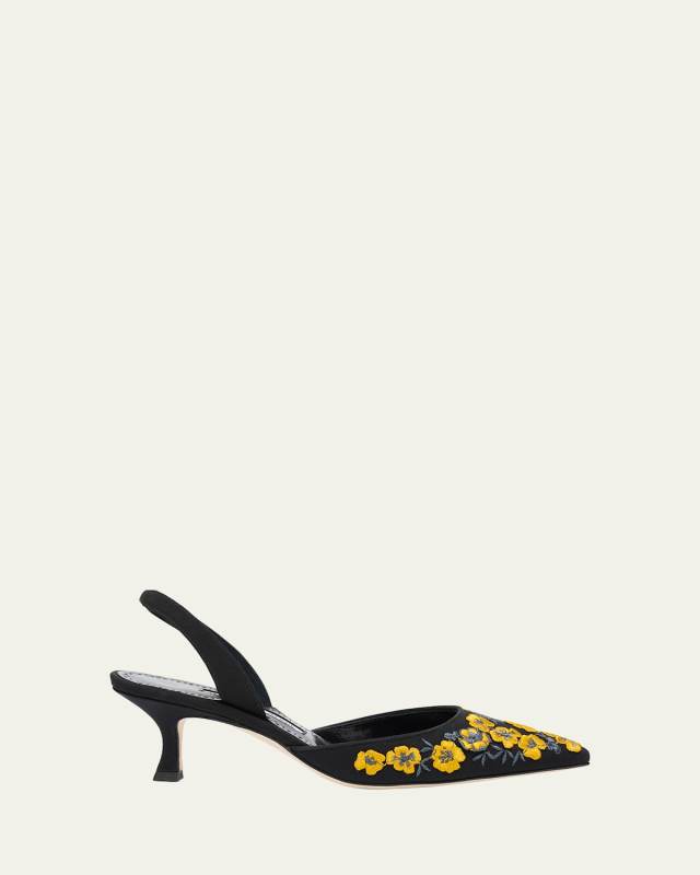 Carolyne Embroidered Satin Slingback Pumps